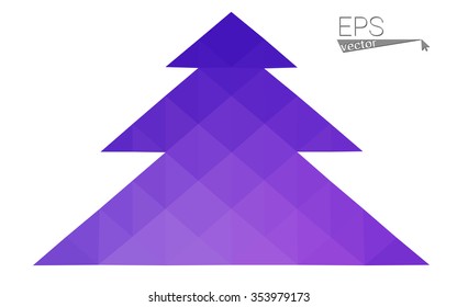 Purple, pink low polygon style christmas tree vector illustration consisting of triangles.Abstract triangular polygonal origami or crystal design of New Years celebration.Isolated on white background.
