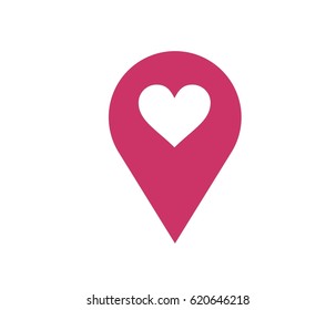 Purple, pink map marker icon with heart