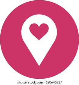 Purple, pink map marker icon with heart