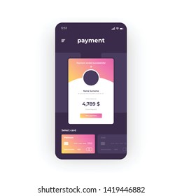 Purple and pink online payment UI, UX, GUI screen for mobile apps design. Modern responsive user interface design of mobile applications including transaction screen