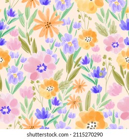 purple, pink, and orange blossoms vintage pattern