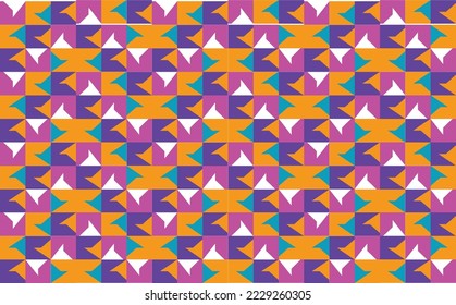 Purple, pink, orange, and green abstract square pattern with triangles. Colorful abstract background.