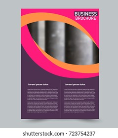 Purple, pink, and orange vector flyer template. Abstract brochure design. Annual report cover background. For business, education, advertisement. Editable illustration.