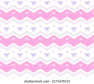 Purple Pink Pastel Ribbon Bow Present Gift Box Horizontal Zig Zag Line Stripe Dot Dash Line Circle Seamless Pattern Vector Illustration Tablecloth, Picnic mat wrap paper, Mat, Fabric, Textile, Scarf