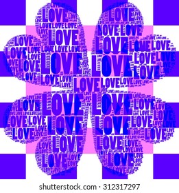Purple with Pink plaid background with abstract style And different sizes Love words create four leaf clover design together vector print pattern. For fashion and graphic offers. T shirt print, poster