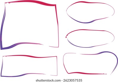 purple pink red colorful thin irregular curved abstract frames set