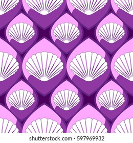 Purple and pink seamless pattern of sea shells.