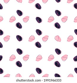 Purple and pink simple doodle plums shapes seamless pattern. Isolated fruit ornament. Organic food backdrop. Perfect for fabric design, textile print, wrapping, cover. Vector illustration.