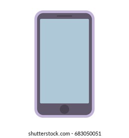 Purple pink smartphone with blue empty screen on white background. Pink mobile phone smartphone icon vector eps10