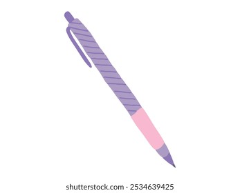 Purple and Pink Striped Pen Illustration isolated on white background. Concept of school supplies, stationery, writing tool, office essentials. Design element, print, icon