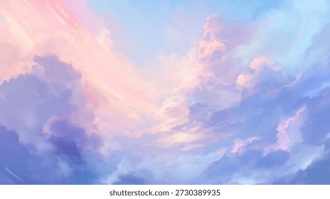Purple pink sunset background of renaissance cloud painting