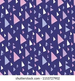 Purple pink tribal triangles repeat pattern design. Great for folk modern wallpaper, backgrounds, invitations, packaging design projects. Surface pattern design.