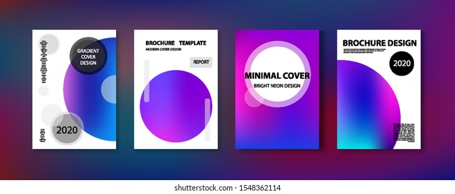 Purple, Pink, Turquoise, Blue Gradient Shiny Vector Background. Fluorescent Gradient Overlay Vibrant Defocused Cover.  Liquid Neon Bright Trendy Wallpaper. Funky Covers Set, Print A4 Report Layout.