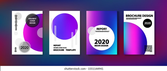 Purple, Pink, Turquoise, Blue Gradient Shiny Vector Background. Funky Covers Set, Print A4 Report Layout. Dreamy Neon Bright Trendy Wallpaper. Iridescent Gradient Overlay Vibrant Defocused Cover. 