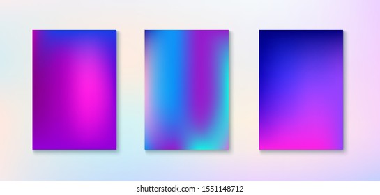 Purple, Pink, Turquoise, Blue Gradient Shiny Vector Background. Iridescent Gradient Overlay Vibrant Defocused Cover.  Dreamy Neon Bright Trendy Wallpaper. Funky Vertical Screen Size Gradient Set.