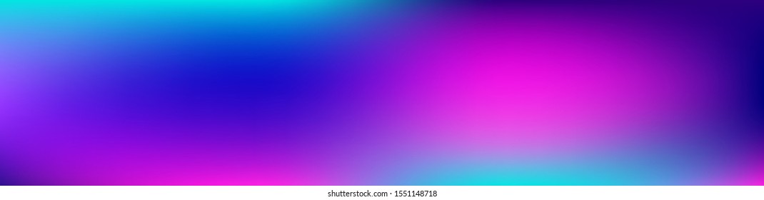 Purple, Pink, Turquoise, Blue Gradient Shiny Vector Background. Iridescent Gradient Overlay Vibrant Unfocused Cover.  Liquid Neon Bright Trendy Wallpaper. Wide Horizontal Long Gradient Banner.