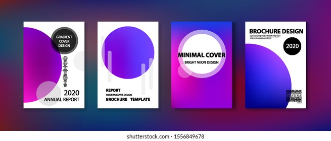 Purple, Pink, Turquoise, Blue Gradient Shiny Vector Background. Fluid Neon Bright Trendy Wallpaper. Fluorescent Gradient Overlay Vibrant Unfocused Cover.  Funky Covers Set, Print A4 Report Layout.