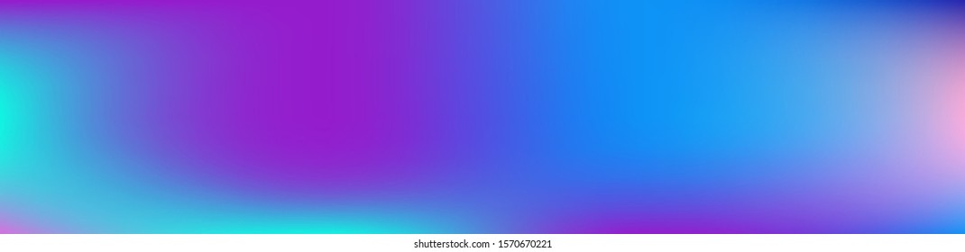 Purple, Pink, Turquoise, Blue Gradient Shiny Vector Background. Wide Horizontal Long Gradient Banner. Pearlescent Gradient Overlay Vibrant Defocused Cover.  Fluid Neon Bright Trendy Wallpaper.