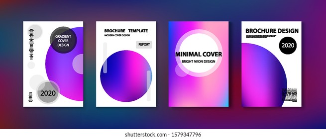 Purple, Pink, Turquoise, Blue Gradient Shiny Vector Background. Funky Covers Set, Print A4 Report Layout. Fluorescent Gradient Overlay Vibrant Defocused Cover.  Dreamy Neon Bright Trendy Wallpaper.