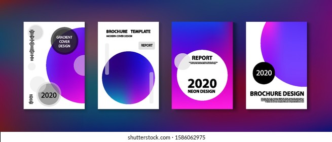 Purple, Pink, Turquoise, Blue Gradient Shiny Vector Background. Liquid Neon Bright Trendy Wallpaper. Funky Covers Set, Print A4 Report Layout. Iridescent Gradient Overlay Vibrant Defocused Cover. 