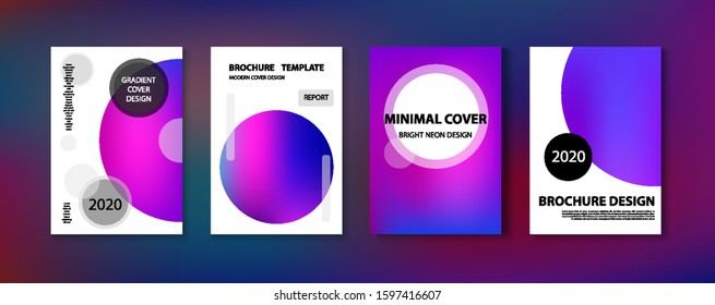 Purple, Pink, Turquoise, Blue Gradient Shiny Vector Background. Iridescent Gradient Overlay Vibrant Defocused Cover.  Liquid Neon Bright Trendy Wallpaper. Funky Covers Set, Print A4 Report Layout.