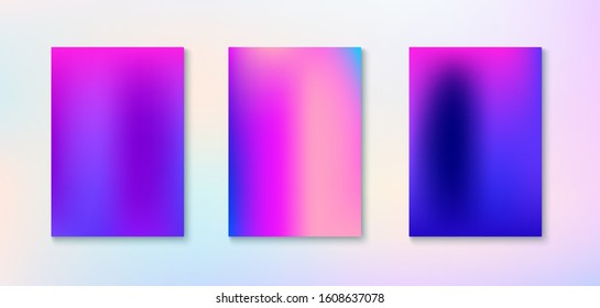 Purple, Pink, Turquoise, Blue Gradient Shiny Vector Background. Liquid Neon Bright Trendy Wallpaper. Funky Vertical Screen Size Gradient Set. Pearlescent Gradient Overlay Vibrant Defocused Cover. 