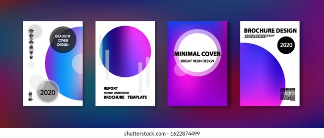 Purple, Pink, Turquoise, Blue Gradient Shiny Vector Background. Dreamy Neon Bright Trendy Wallpaper. Funky Covers Set, Print A4 Report Layout. Iridescent Gradient Overlay Vibrant Defocused Cover. 