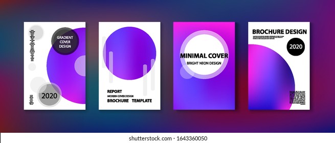 Purple, Pink, Turquoise, Blue Gradient Shiny Vector Background. Funky Covers Set, Print A4 Report Layout. Liquid Neon Bright Trendy Wallpaper. Iridescent Gradient Overlay Vibrant Defocused Cover. 