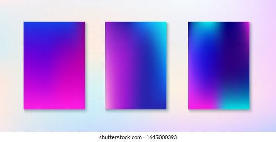 Purple, Pink, Turquoise, Blue Gradient Shiny Vector Background. Liquid Neon Bright Trendy Wallpaper. Fluorescent Gradient Overlay Vibrant Unfocused Cover.  Funky Vertical Screen Size Gradient Set.