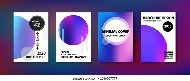 Fondo Vector Brillante De Gradiente Púrpura, Rosa, Turquesa Y Azul. Juego de tapas Funky, Imprimir Diseño de Informe A4. Papel de fondo de estilo fluido Neon Bright. 