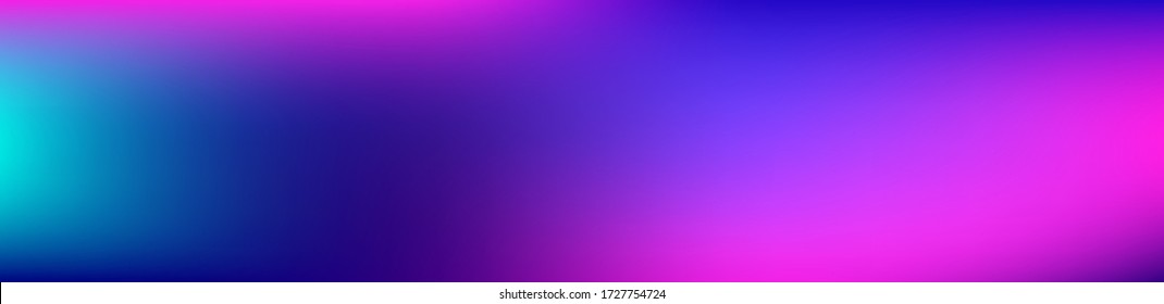 Púrpura, Rosa, Turquesa, Fondo Vector Brillante De Gradiente Azul. Fluid Neon Brilló El Papel De Moda De Moda. Pancarta panorámica de gradiente largo horizontal. Cubierta no enfocada vibrante del degradado irlandés. 