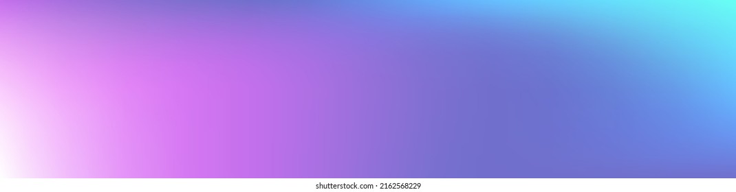 Purple, Pink, Turquoise, Blue Gradient Shiny Vector Background. Wide Horizontal Long Gradient Banner. Fluid Neon Bright Trendy Wallpaper. Iridescent Gradient Overlay Vibrant Defocused Cover. 
