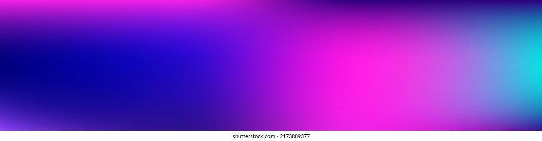 Purple, Pink, Turquoise, Blue Gradient Shiny Vector Background. Iridescent Gradient Overlay Vibrant Unfocused Cover.  Dreamy Neon Bright Trendy Wallpaper. Wide Horizontal Long Gradient Banner.