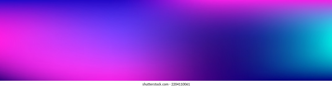 Purple, Pink, Turquoise, Blue Gradient Shiny Vector Background. Wide Horizontal Long Gradient Banner. Fluorescent Gradient Overlay Vibrant Defocused Cover.  Fluid Neon Bright Trendy Wallpaper.