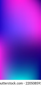 Purple, Pink, Turquoise, Blue Gradient Shiny Vector Background. Iridescent Gradient Overlay Vibrant Defocused Cover.  Vertical Slim Screen Size Funky Gradient. Fluid Neon Bright Trendy Wallpaper.