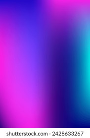 Púrpura, rosa, turquesa, azul degradado brillante Vector de fondo. Superposición vertical de degradado funky de letra A4. Fondo de pantalla de moda brillante de neón fluido. Cubierta desenfocada vibrante superpuesta con degradado fluorescente. 