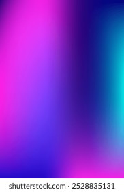 Purple, Pink, Turquoise, Blue Gradient Shiny Vector Background. Vertical A4 Letter Funky Gradient Overlay. Fluorescent Gradient Overlay Vibrant Defocused Cover.  Fluid Neon Bright Trendy Wallpaper.