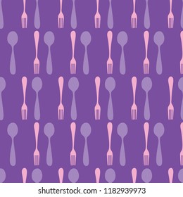 Purple pink utensils seamless pattern. Great for kitchen and restaurant themed fabric, invitations, wallpaper, giftwrap projects.