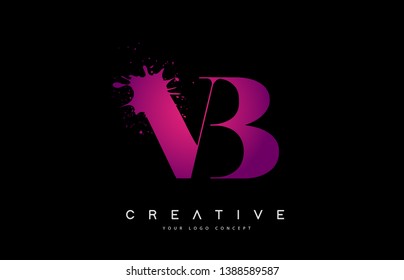 Purple Pink VB V B Letter Logo Design with Ink Watercolor Splash Spill Vector Illustration.