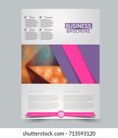 Purple and pink vector flyer template. Abstract brochure background design. Annual report cover. For business, education, advertisement