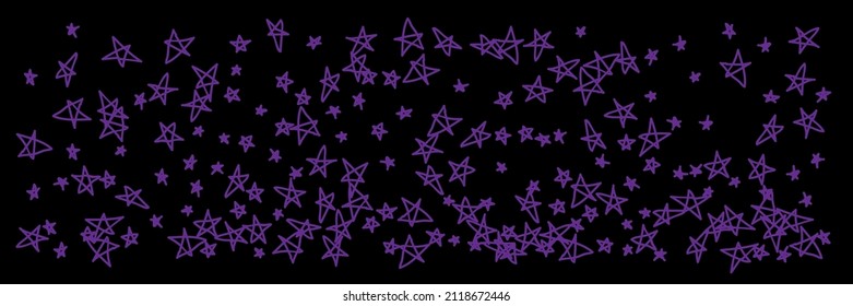 Purple Pink Violet Vibrant Naive Stars Emo Art Stars Background. Dark Chaotic Lavender Night Vivid Simple Naive Handdrawn Illustration. Sky Black Kids Bright Simple Childish Handdrawn Stars.