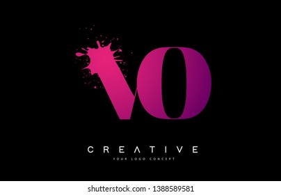 Purple Pink VO V O Letter Logo Design with Ink Watercolor Splash Spill Vector Illustration.