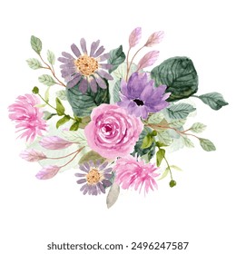 purple pink watercolor floral arrangement