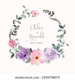 purple pink watercolor floral wreath