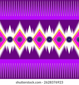 Purple, pink, white, black, and gold Thai fabric with geometric patterns.