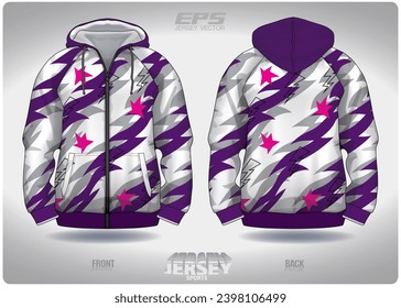 purple pink white distorted lightning pattern design, illustration, textile background for sports t-shirt, football jersey shirt mockup for football club. consistent front view