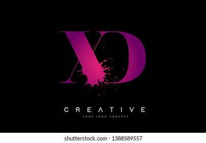 Purple Pink XD X D Letter Logo Design and Ink Watercolor Splash Spill Vector Illustration 