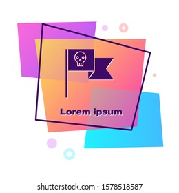 Purple Pirate flag with skull icon isolated on white background. Color rectangle button. Vector Illustration