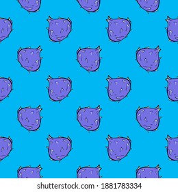 Purple pitay , seamless pattern on a blue background.