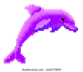 purple pixel dolphin vector illustration for game vaporwave